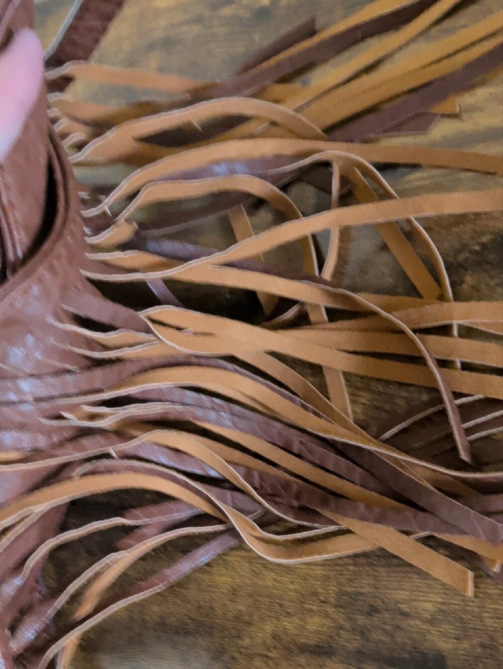 Fringed Shoulder Hobo Bag in Brown with Tan Accents - Picture 9 of 12